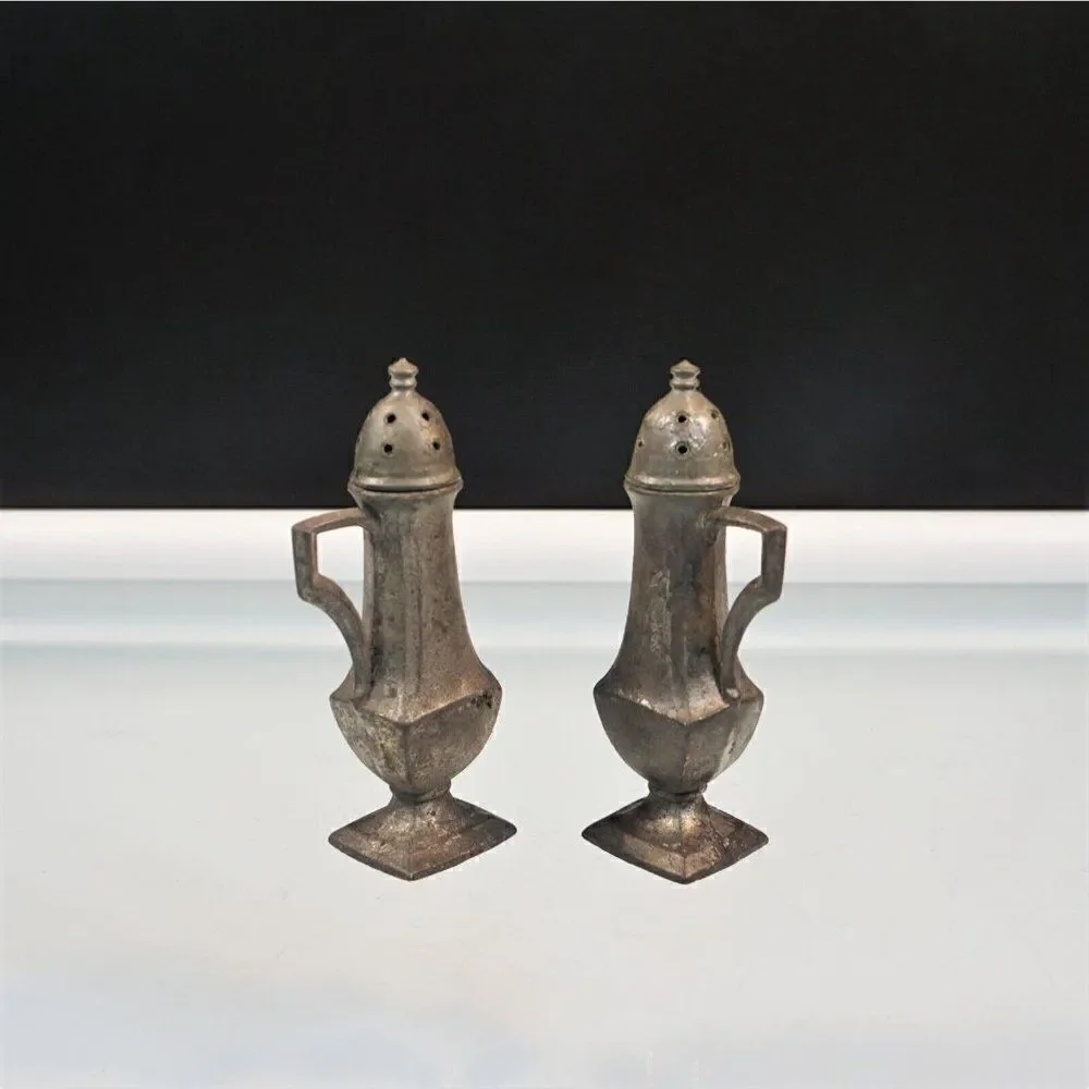 Antique 1890s Art Deco Salt And Pepper Shakers ACME 107 Pewter